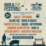 Rock & Pop Festival 2025 tribute event at Jimmy’s Farm Ipswich featuring Adele, Taylor Swift, Blink 182 tributes and more.