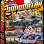 Superstox racing cars at speed during English Championship Qualifying at Foxhall Stadium, Ipswich