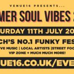 Summer Soul Vibes 2026 event poster featuring vibrant colors and music themes.
